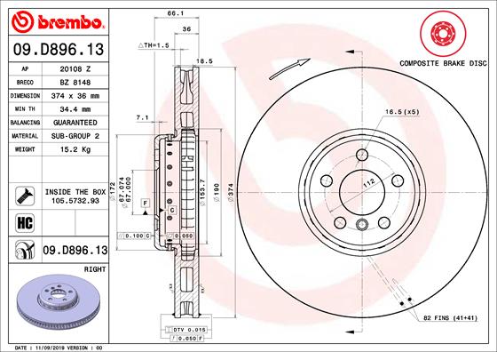 Remschijven Brembo 09.D896.13