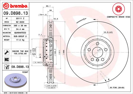 Remschijven Brembo 09.D898.13