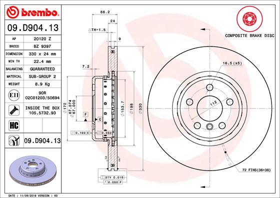 Remschijven Brembo 09.D904.13