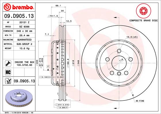 Remschijven Brembo 09.D905.13