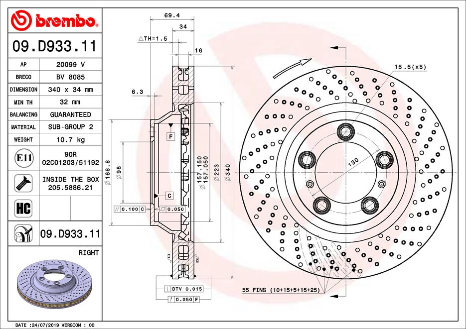 Remschijven Brembo 09.D933.11