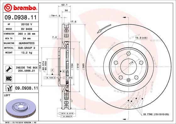 Remschijven Brembo 09.D938.11