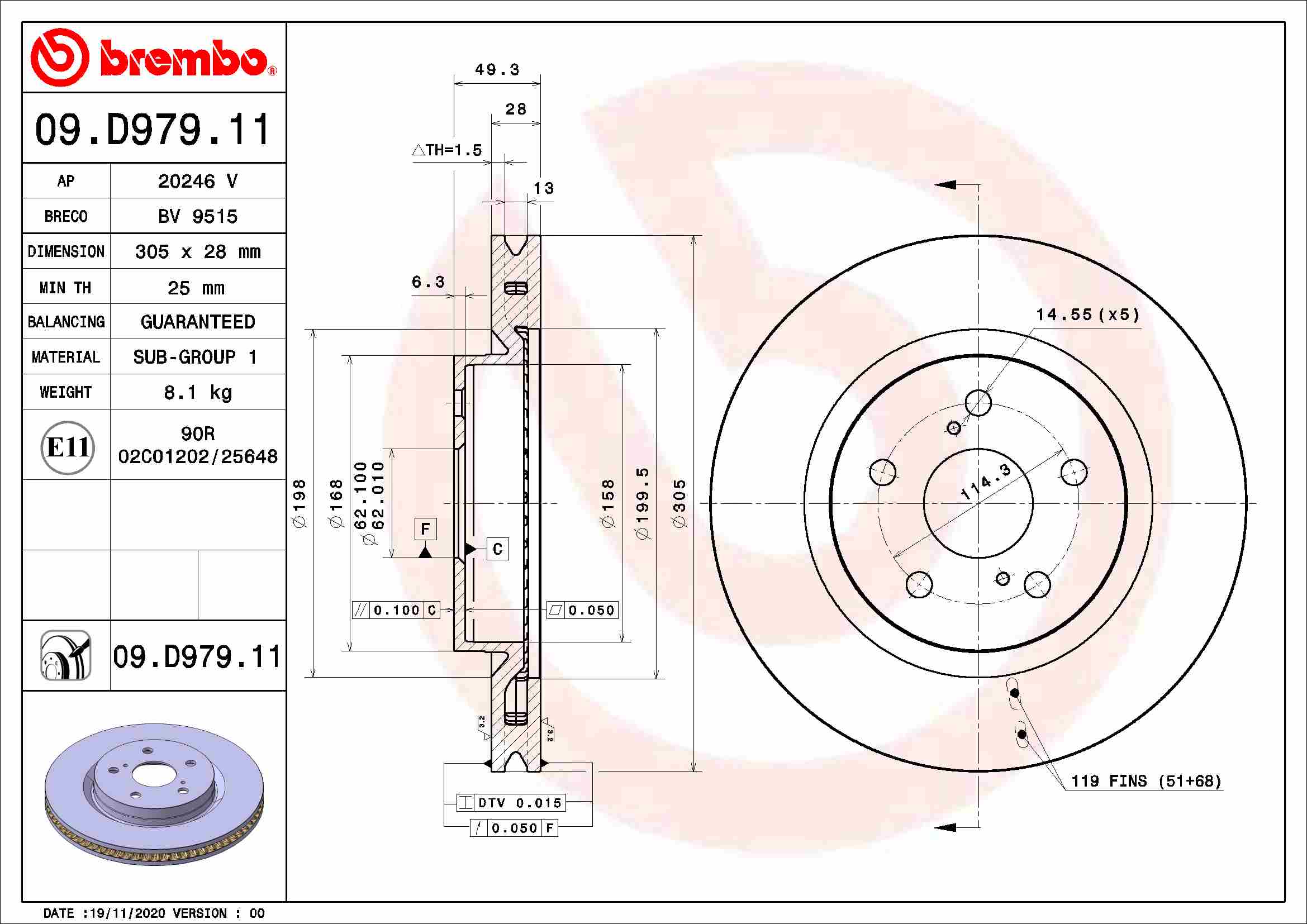 Remschijven Brembo 09.D979.11