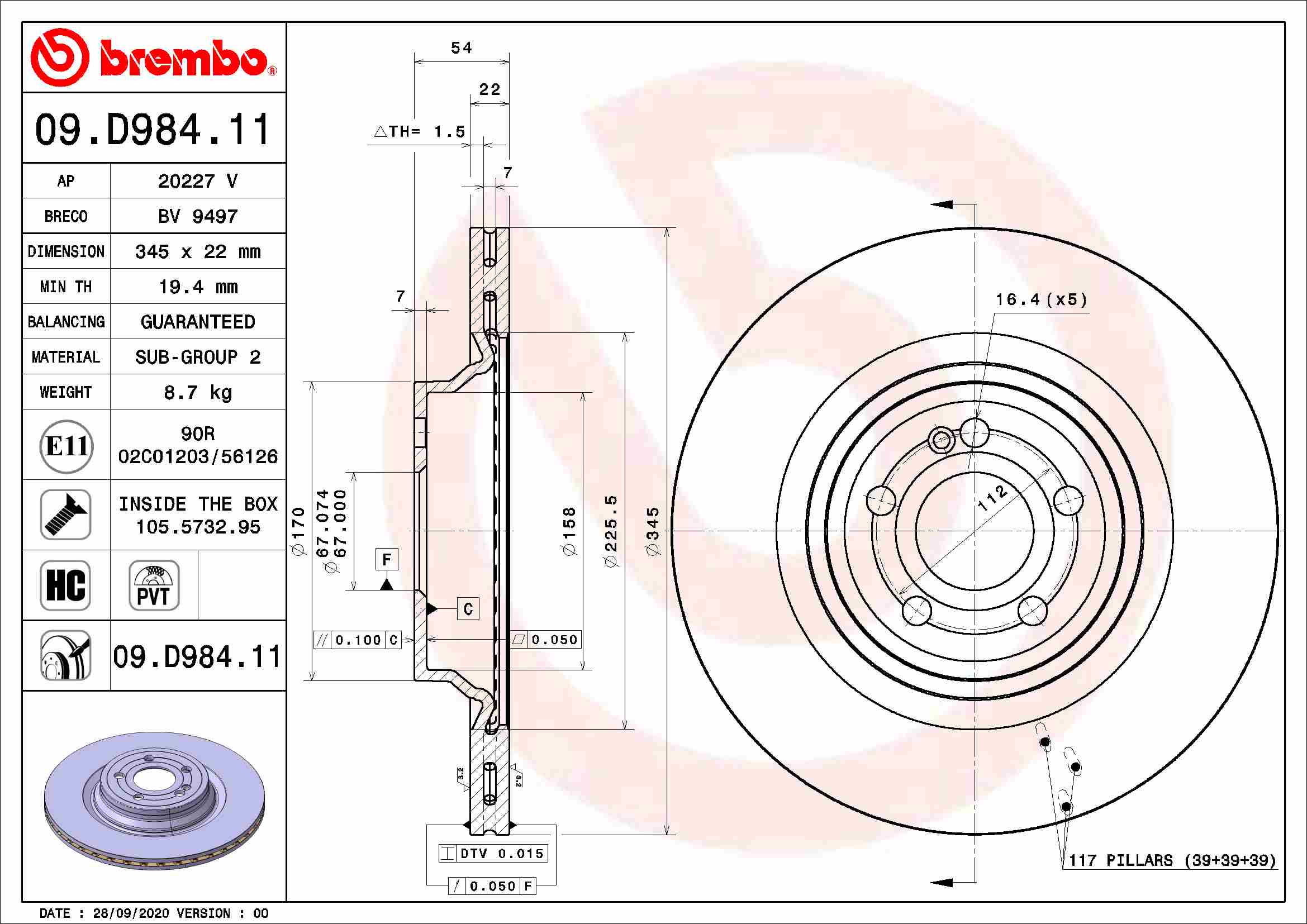 Remschijven Brembo 09.D984.11