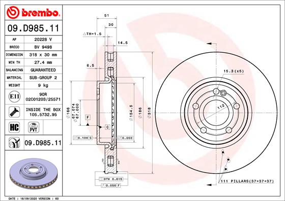 Remschijven Brembo 09.D985.11