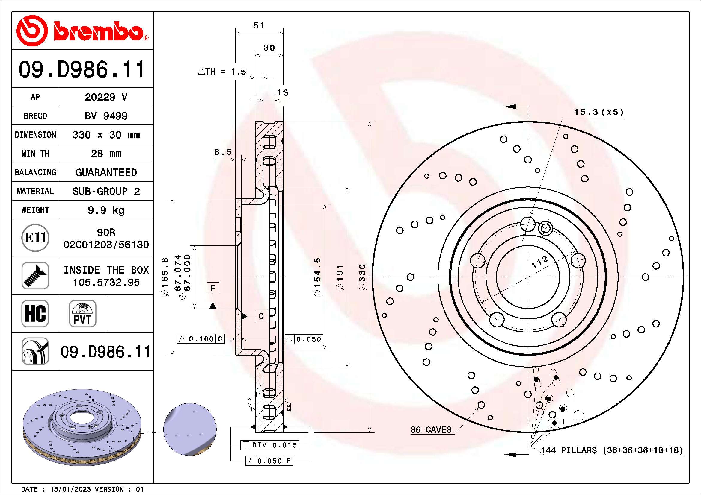 Remschijven Brembo 09.D986.11