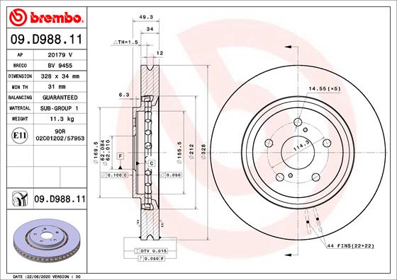 Remschijven Brembo 09.D988.11