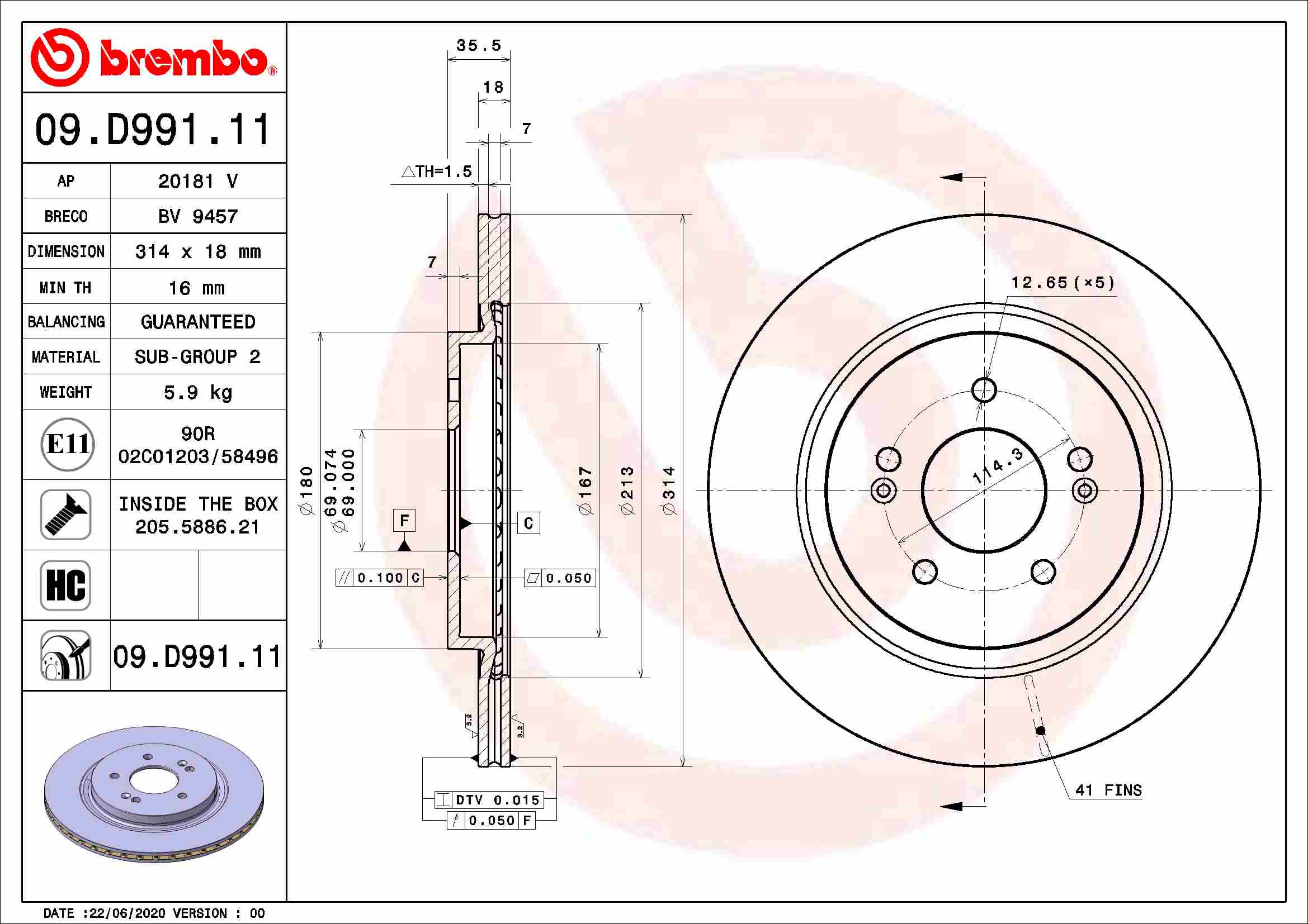Remschijven Brembo 09.D991.11