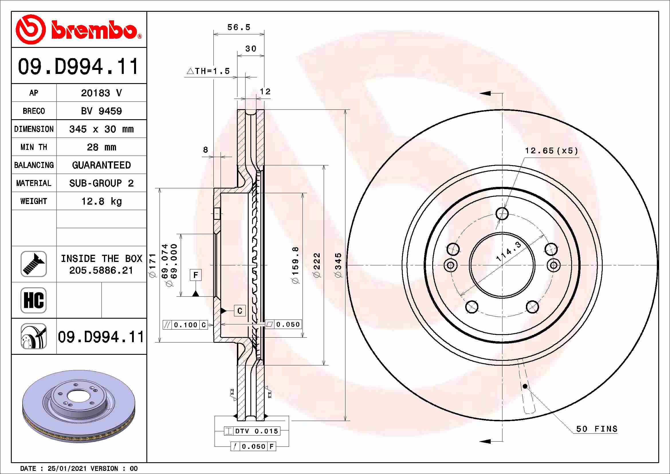 Remschijven Brembo 09.D994.11