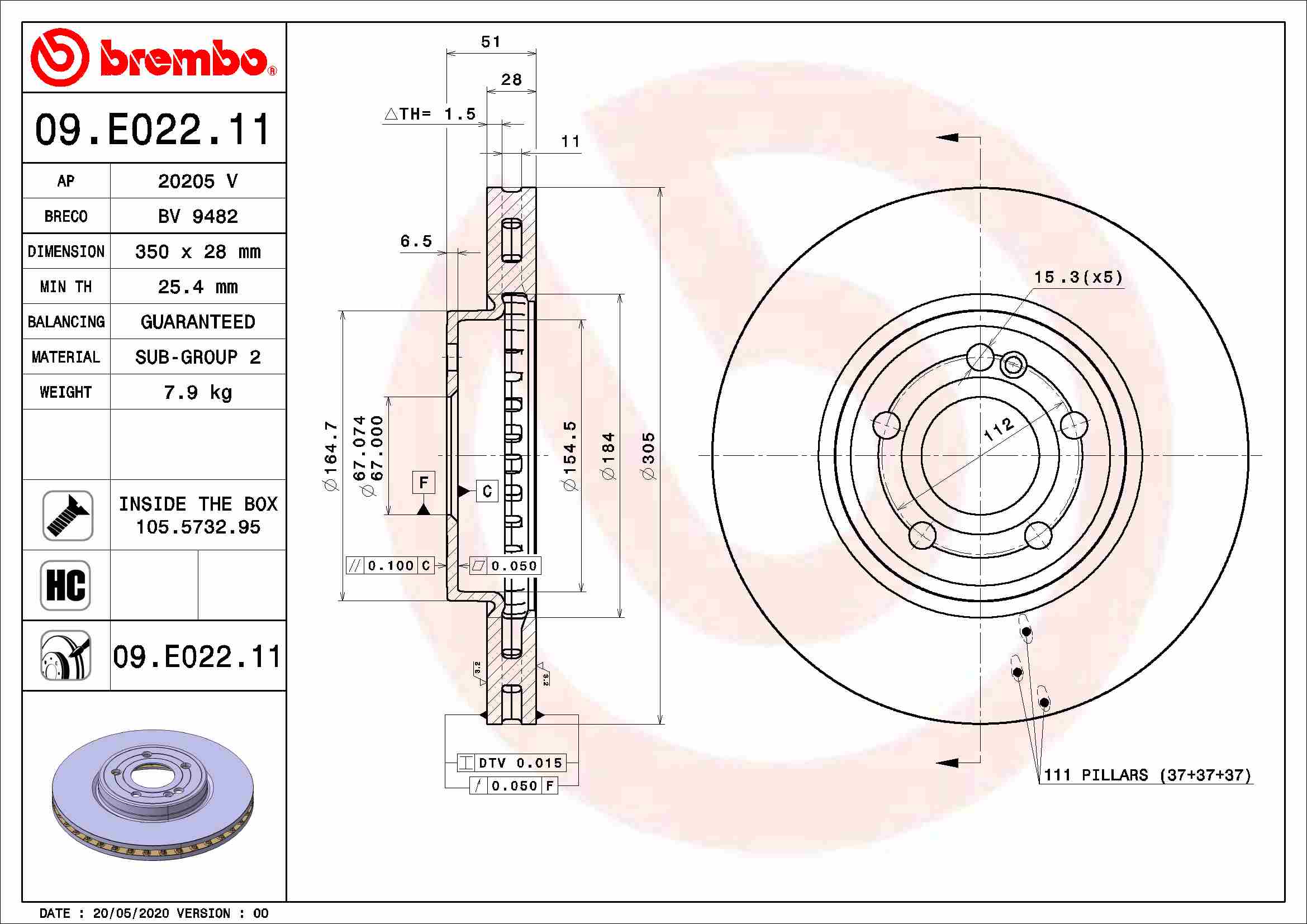 Remschijven Brembo 09.E022.11