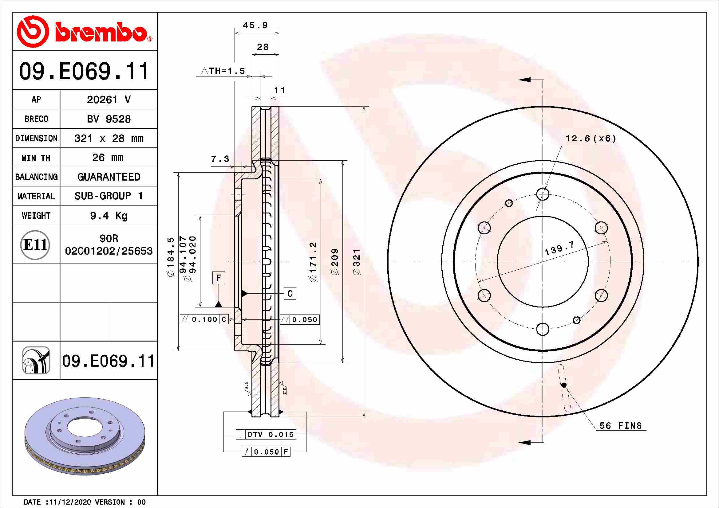 Remschijven Brembo 09.E069.11