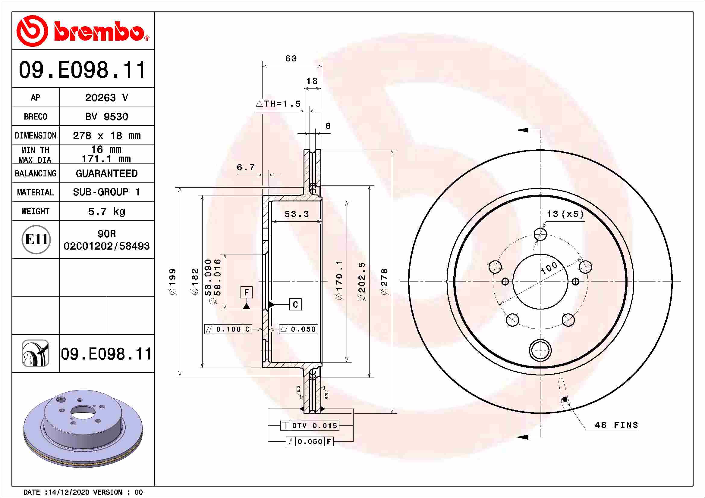 Remschijven Brembo 09.E098.11