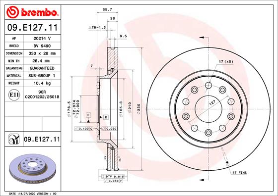 Remschijven Brembo 09.E127.11