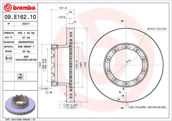 Remschijven Brembo 09.E162.10