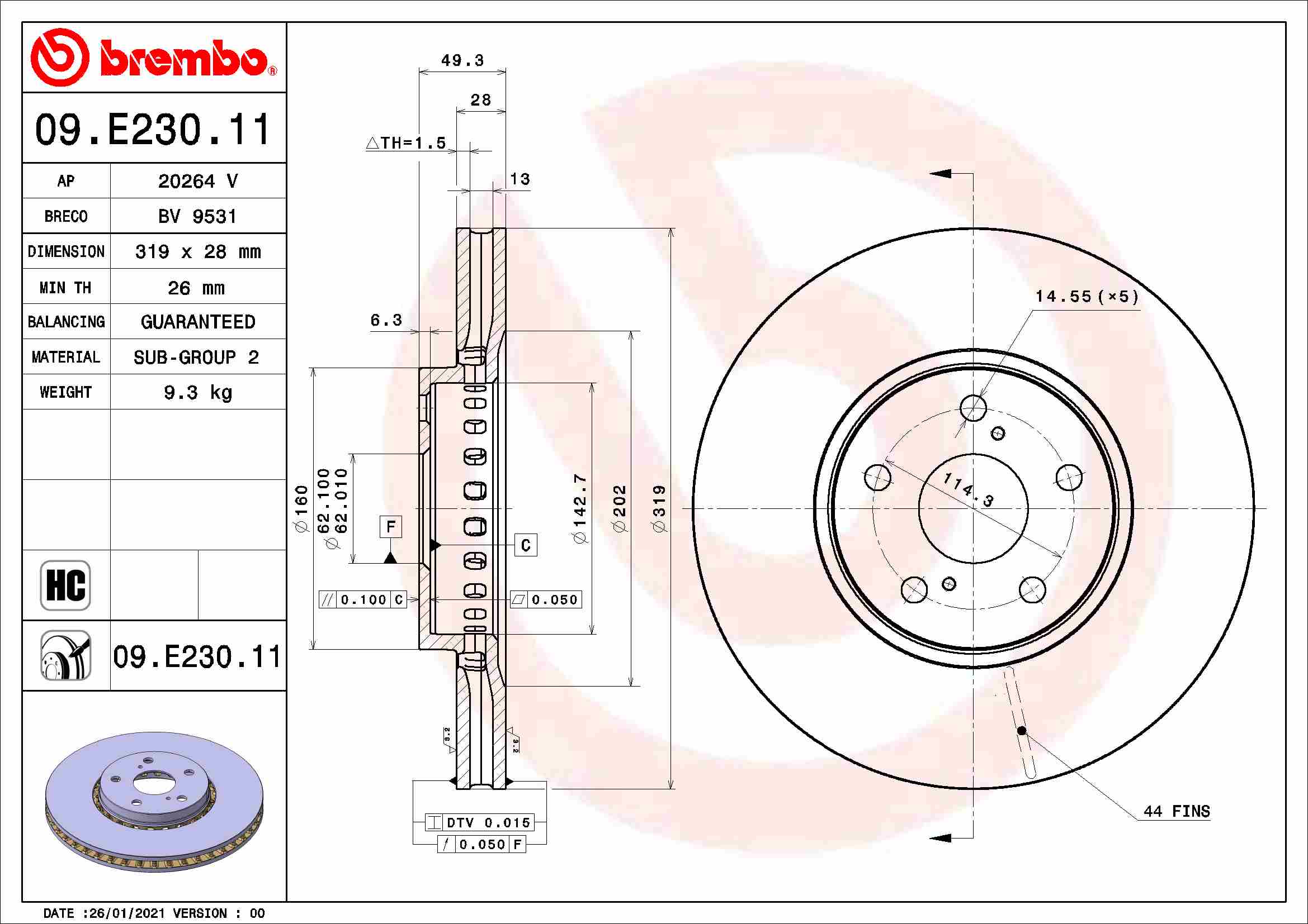 Remschijven Brembo 09.E230.11