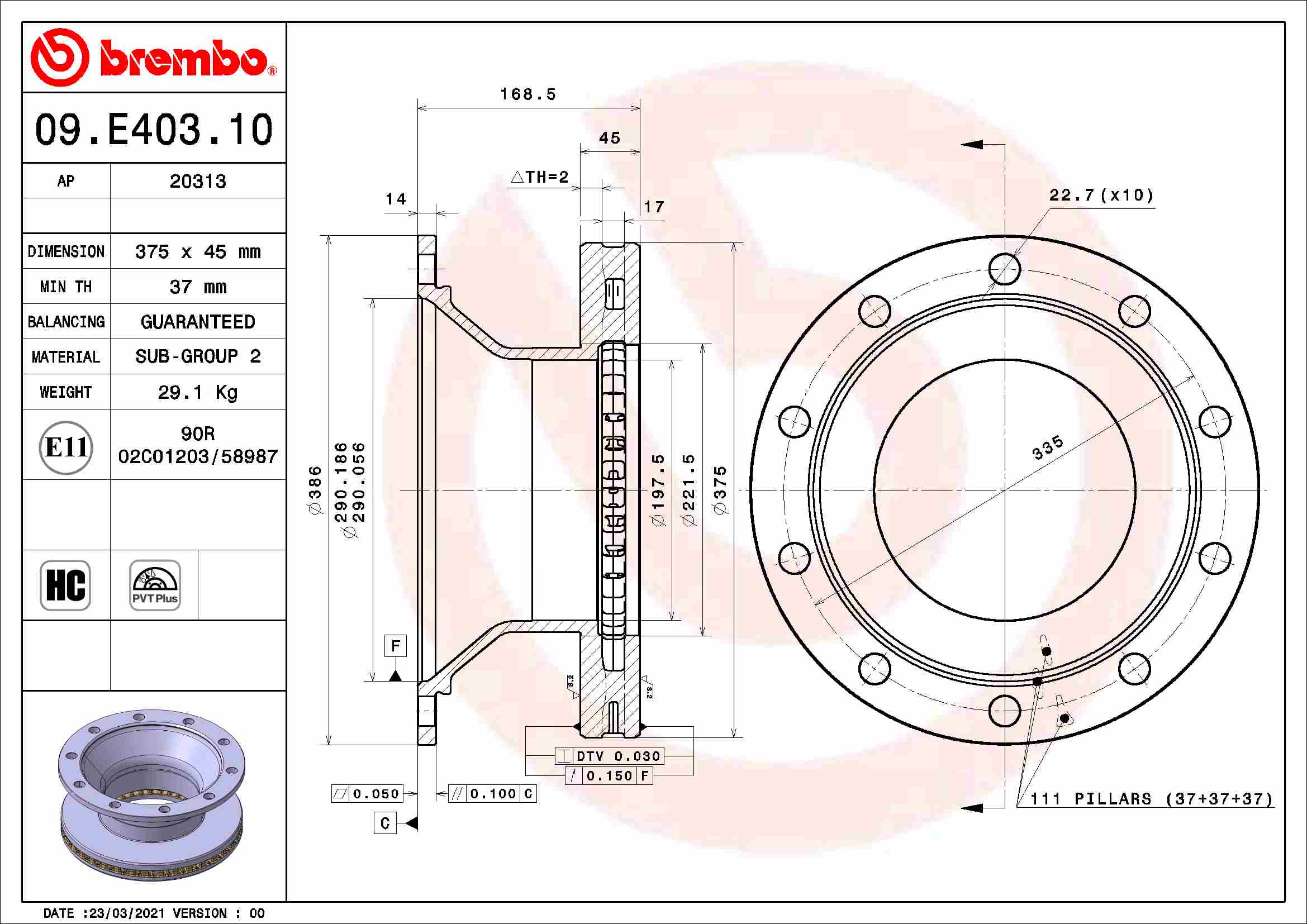 Remschijven Brembo 09.E403.10