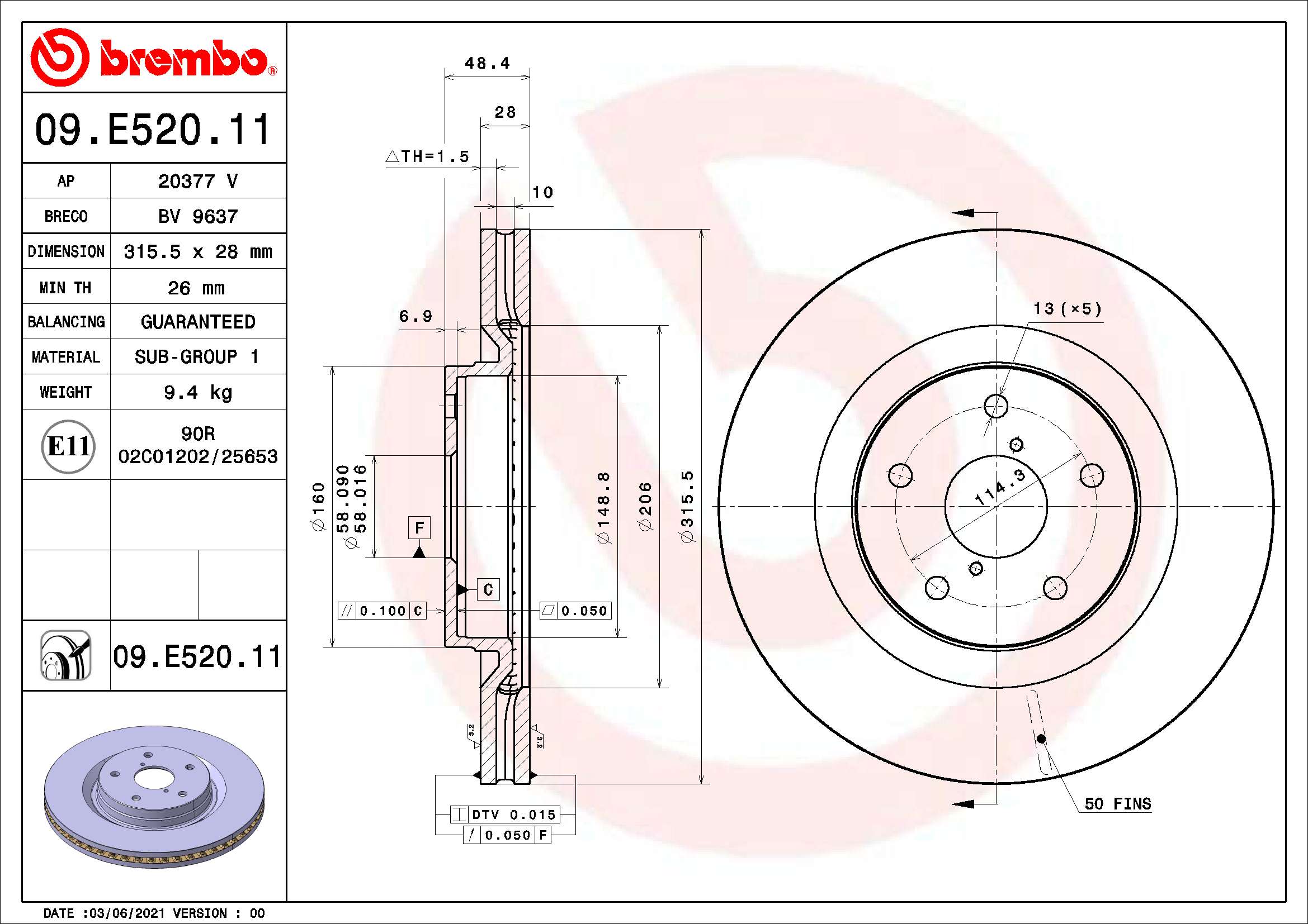 Remschijven Brembo 09.E520.11