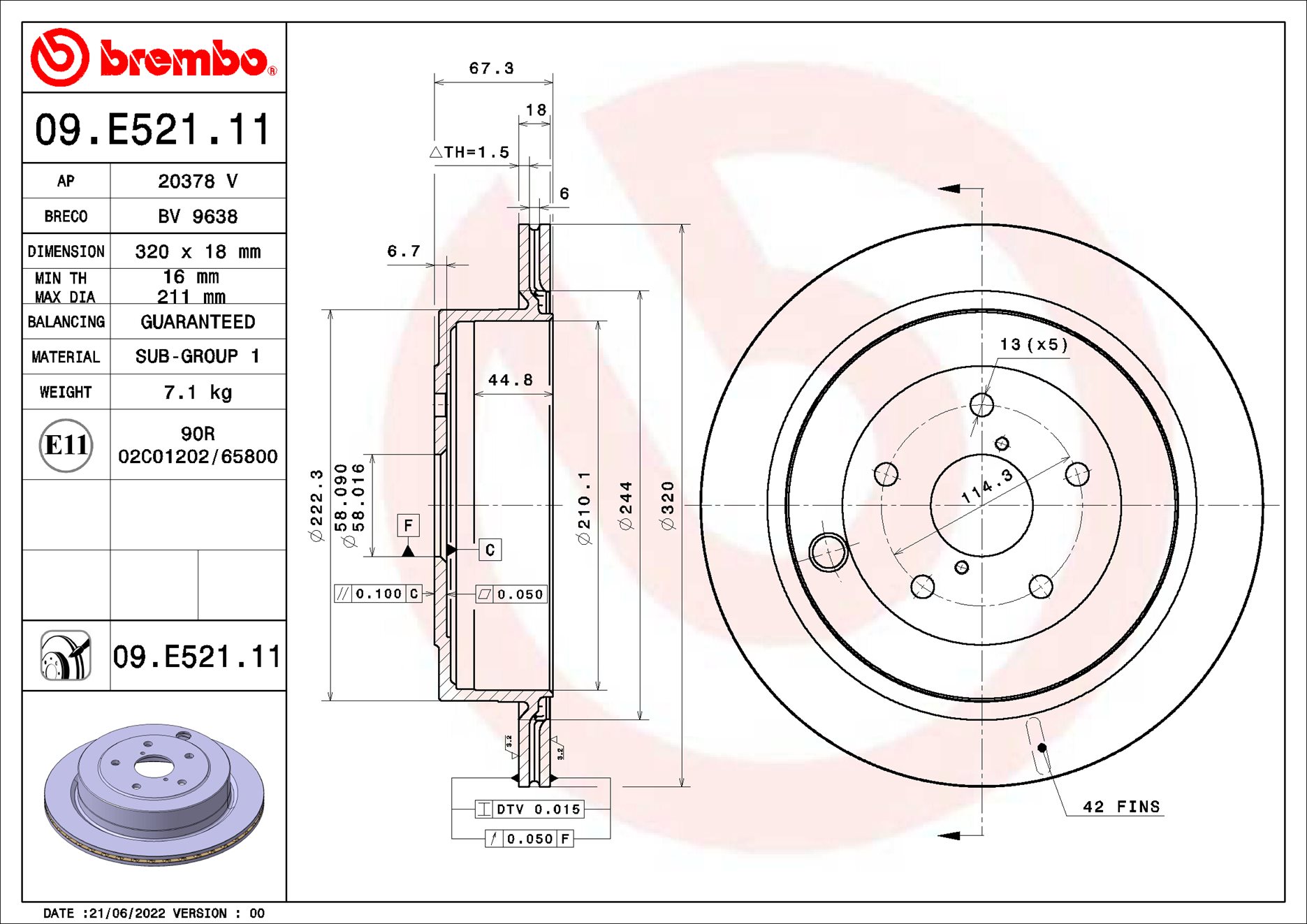 Remschijven Brembo 09.E521.11