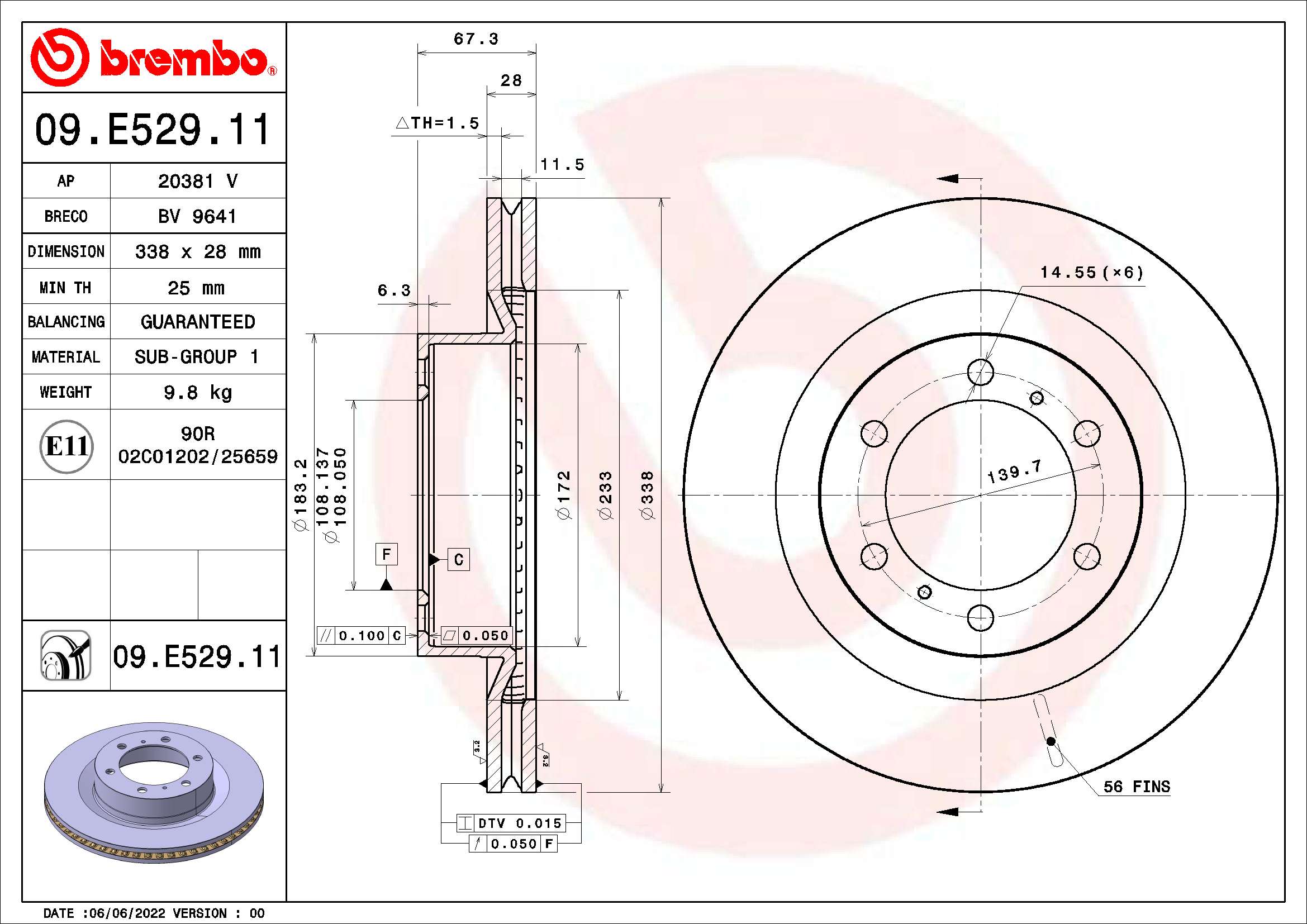 Remschijven Brembo 09.E529.11