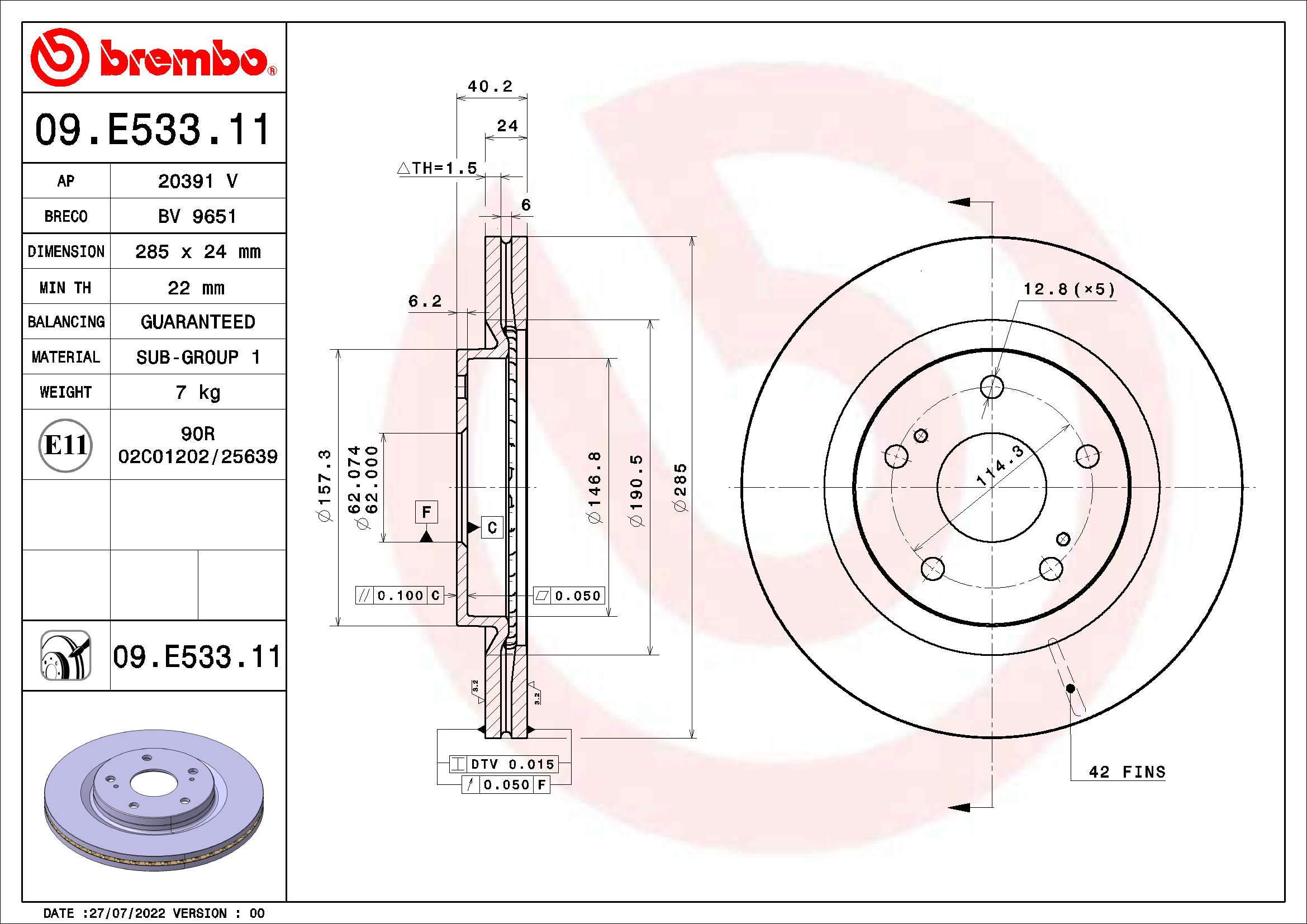 Remschijven Brembo 09.E533.11