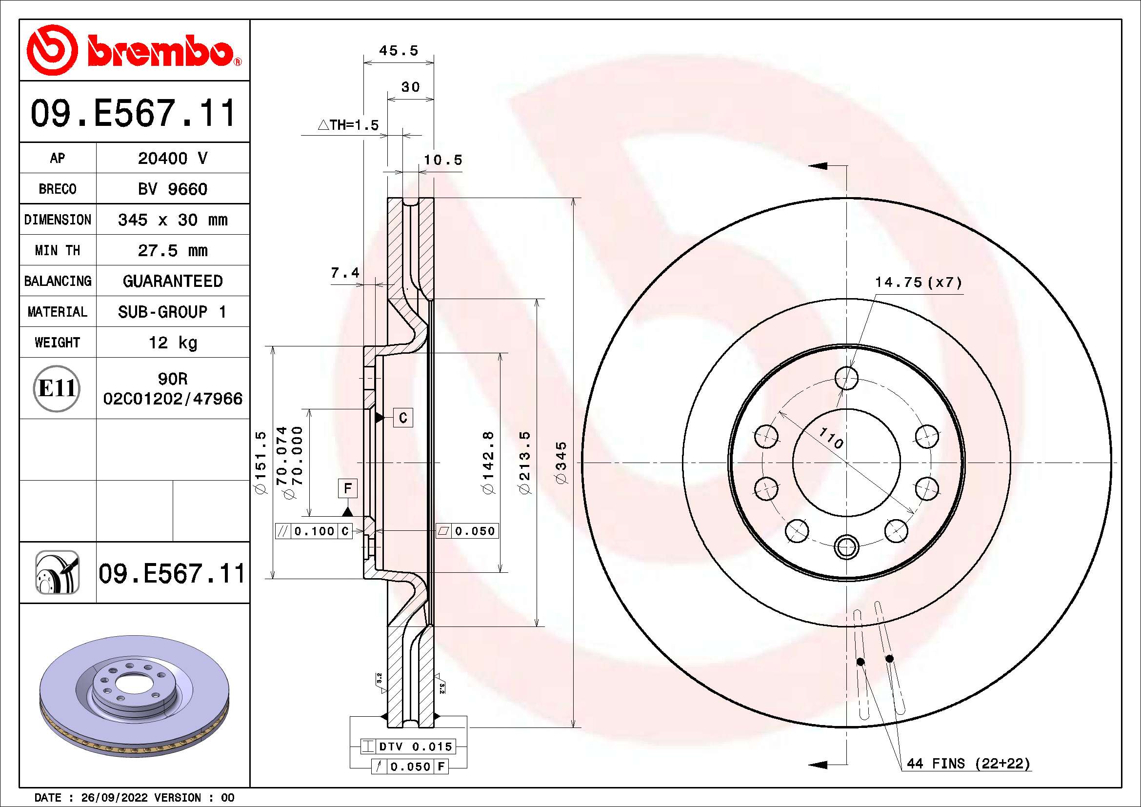 Remschijven Brembo 09.E567.11