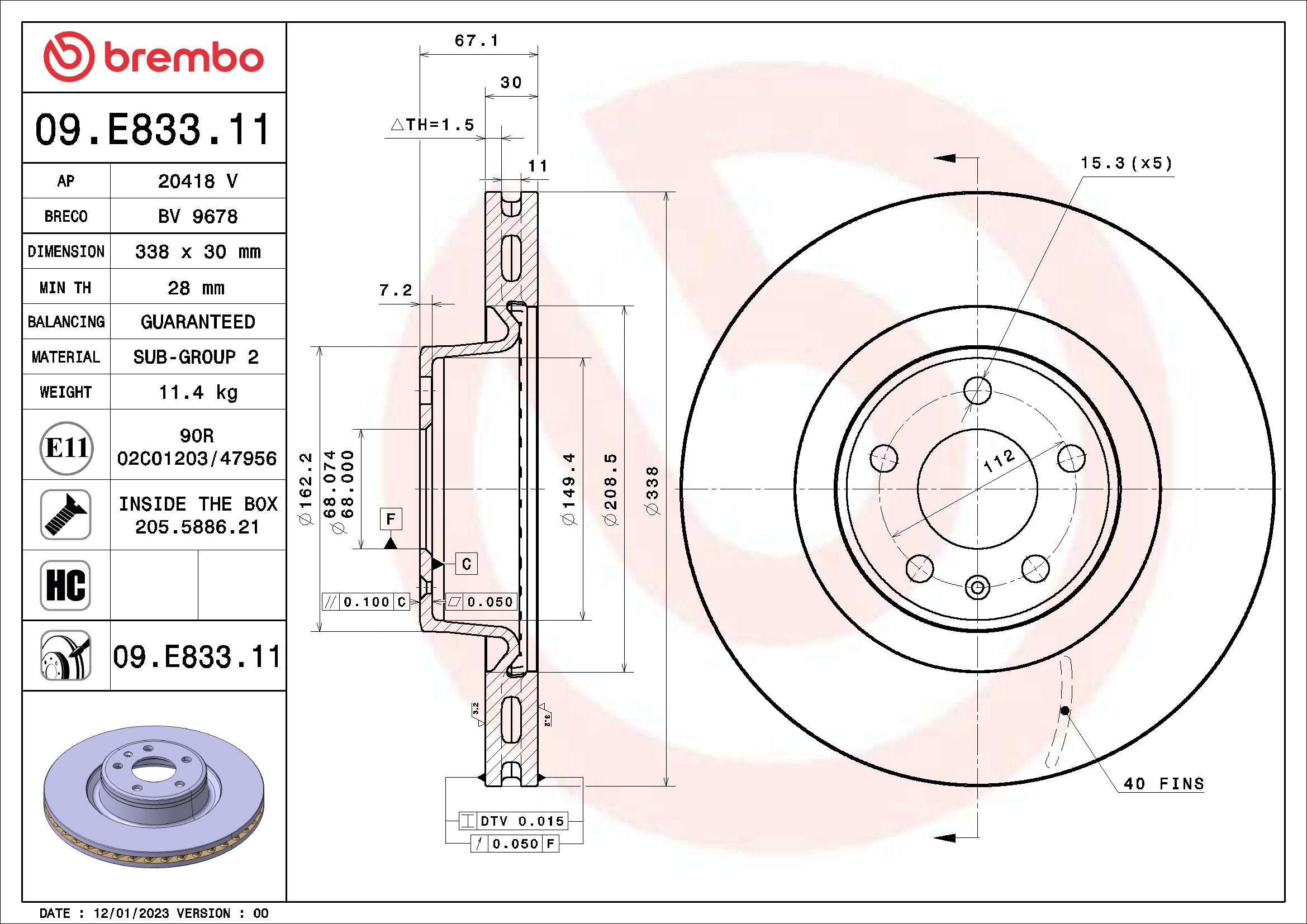 Remschijven Brembo 09.E833.11