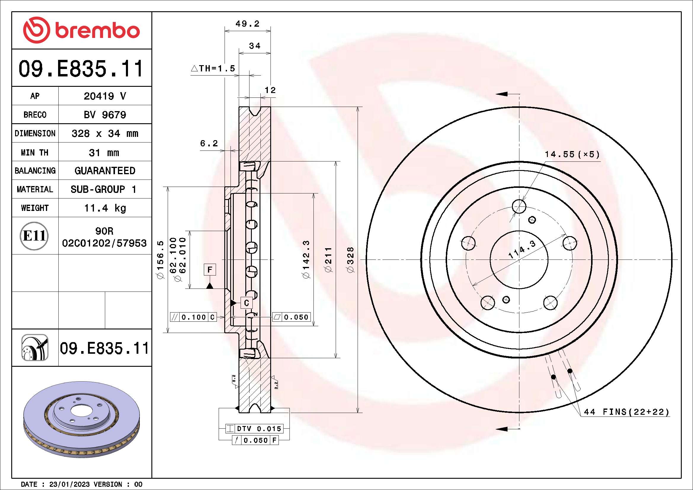 Remschijven Brembo 09.E835.11