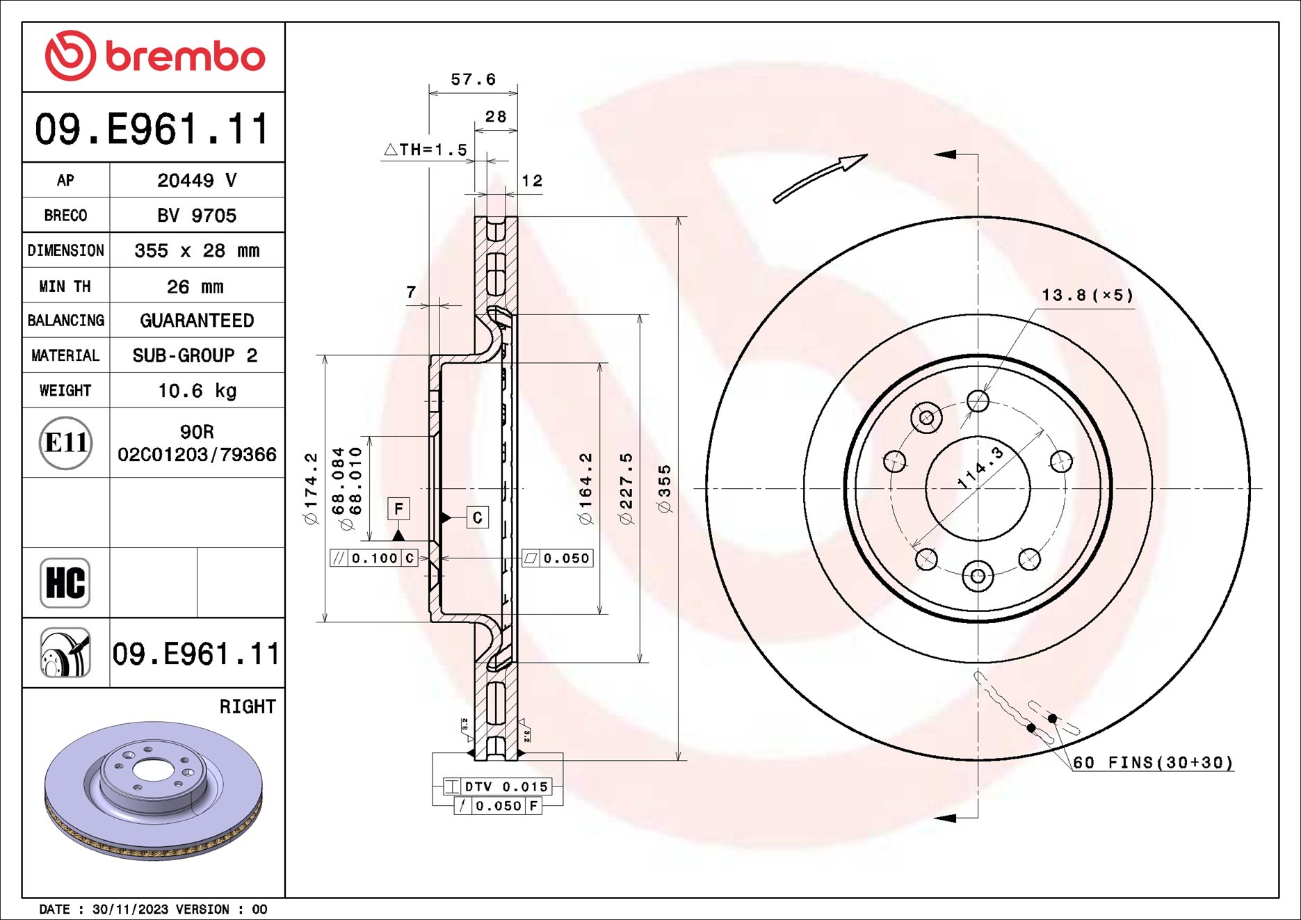Remschijf Brembo 09.E961.11