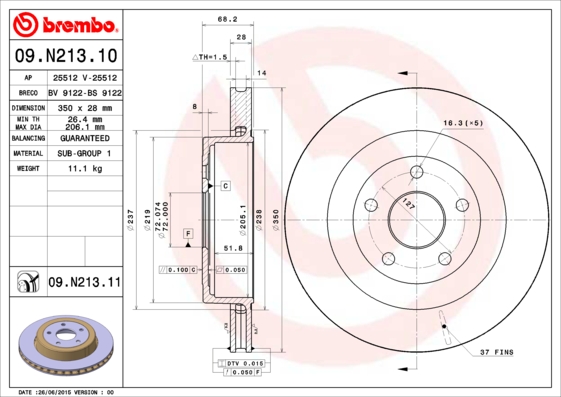 Remschijven Brembo 09.N213.11