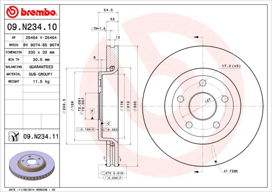 Remschijven Brembo 09.N234.11