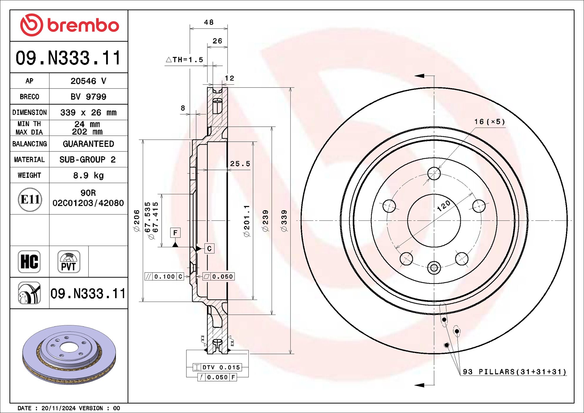 Remschijf Brembo 09.N333.11