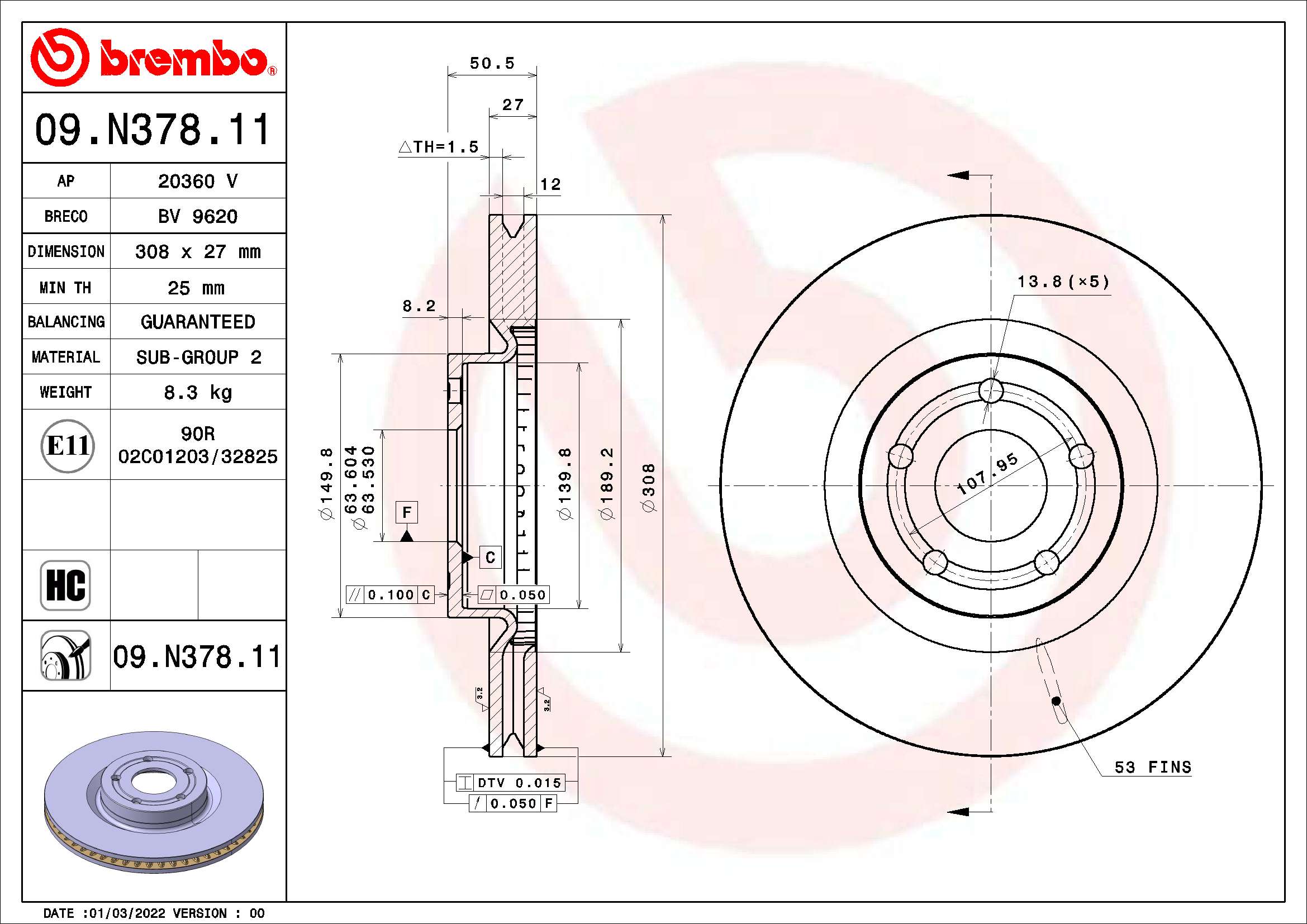 Remschijven Brembo 09.N378.11