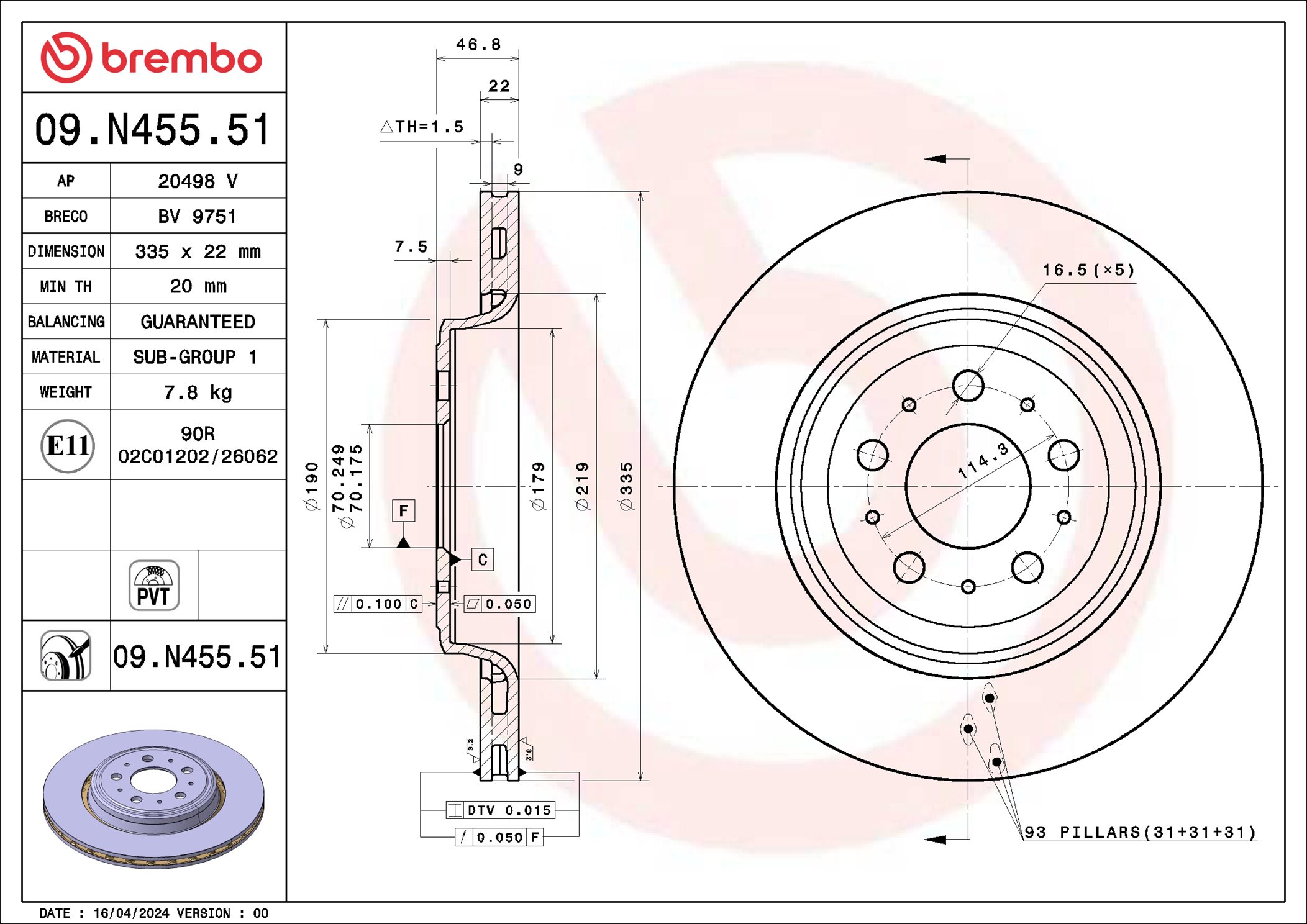Remschijf Brembo 09.N455.51