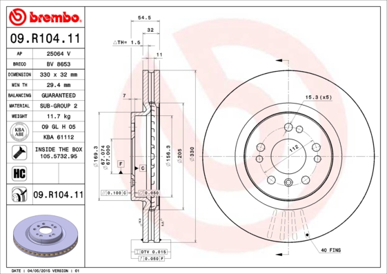 Remschijven Brembo 09.R104.11