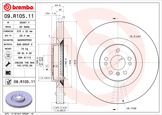 Remschijven Brembo 09.R105.11