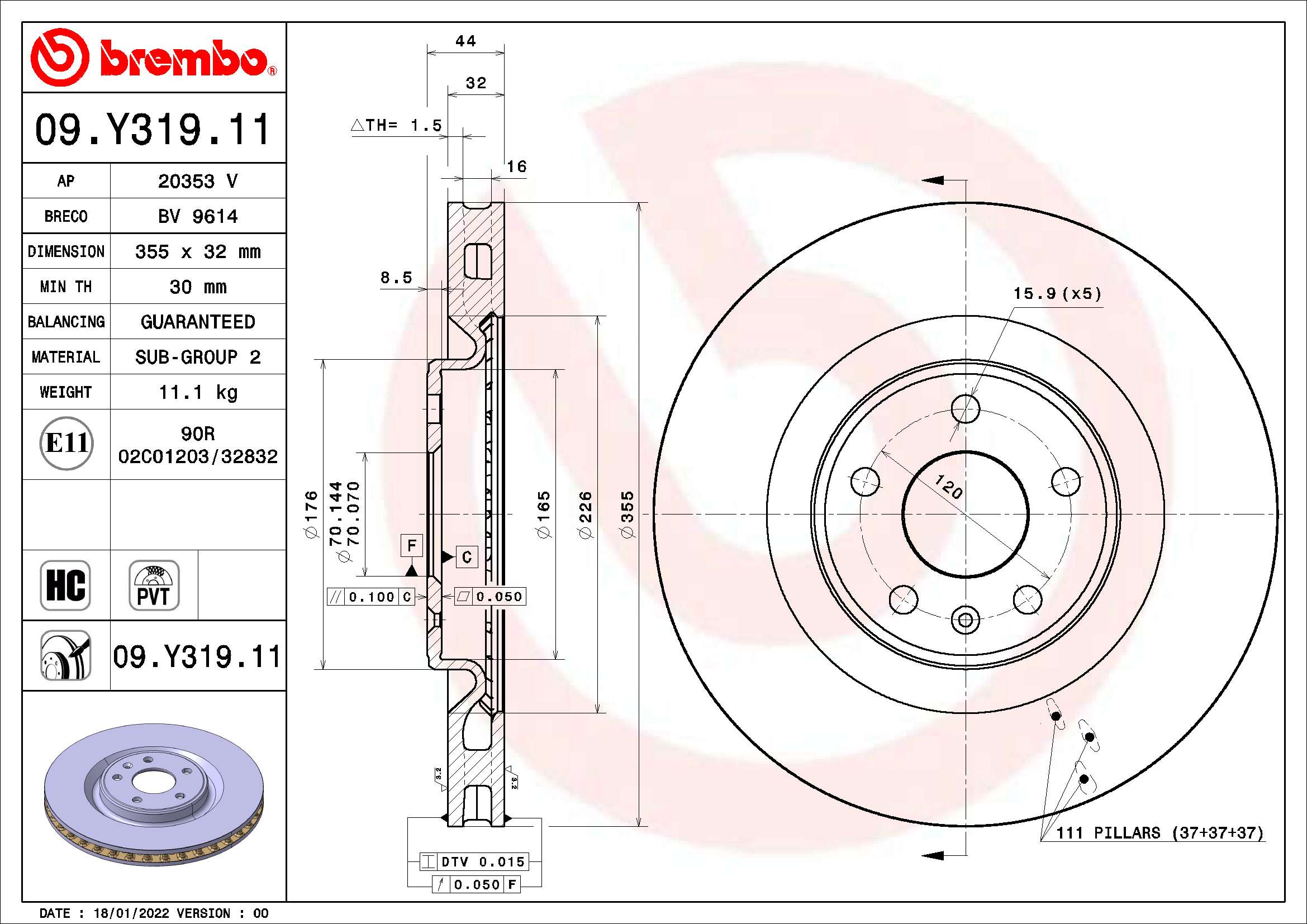Remschijven Brembo 09.Y319.11