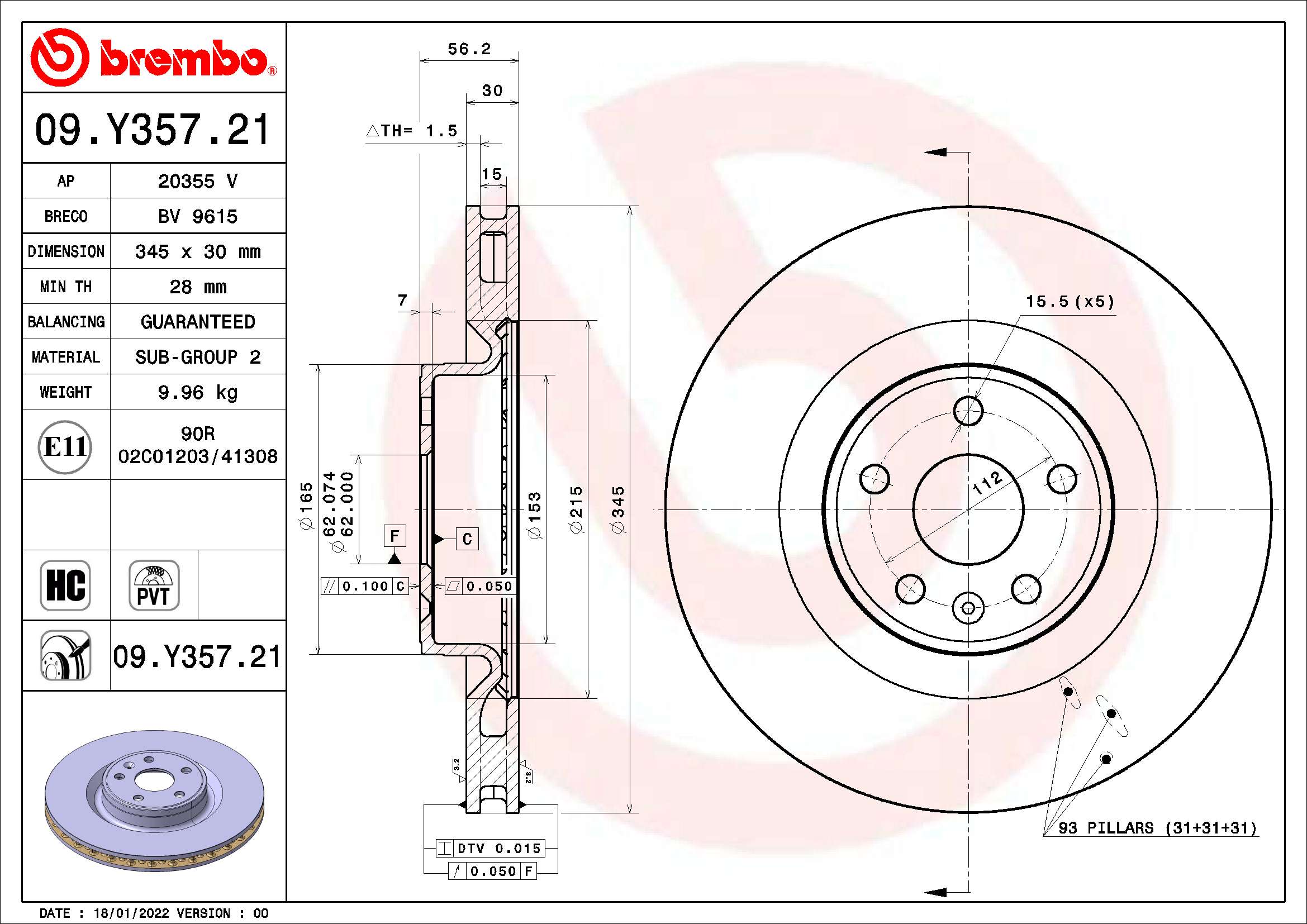 Remschijven Brembo 09.Y357.21
