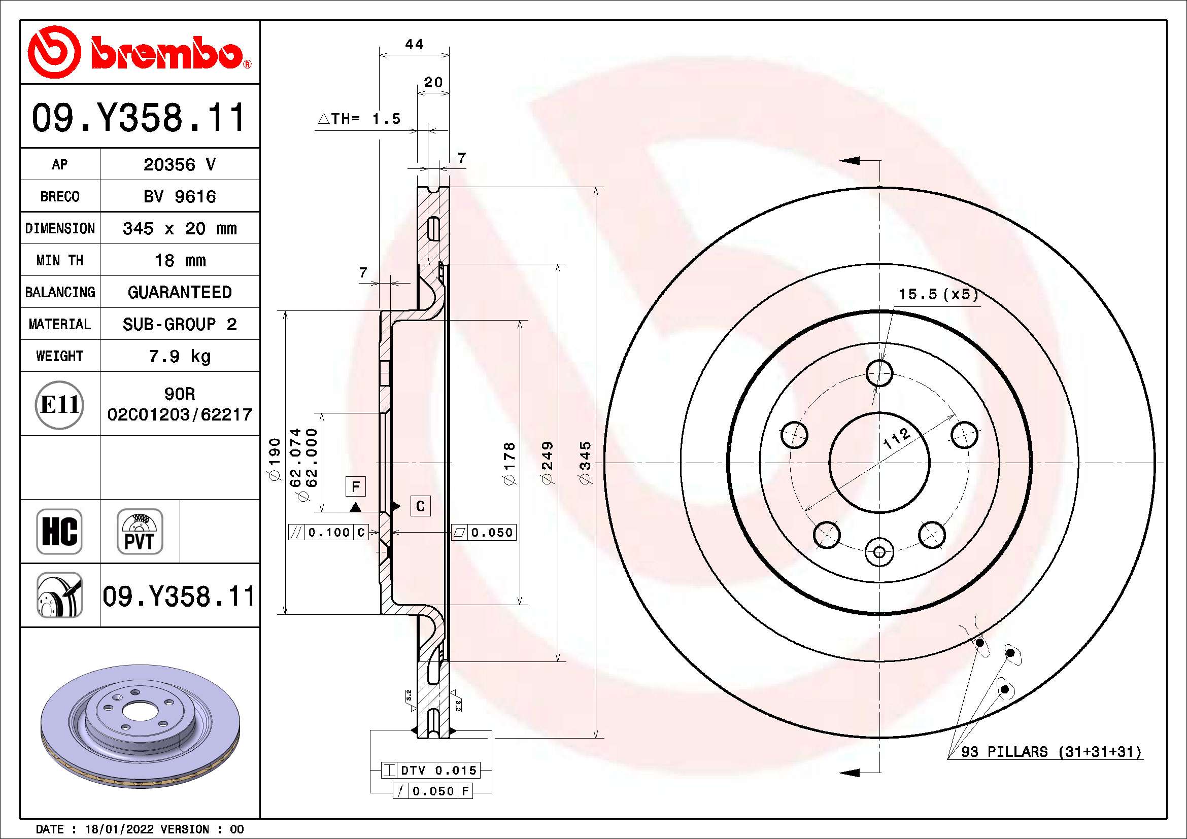 Remschijven Brembo 09.Y358.11