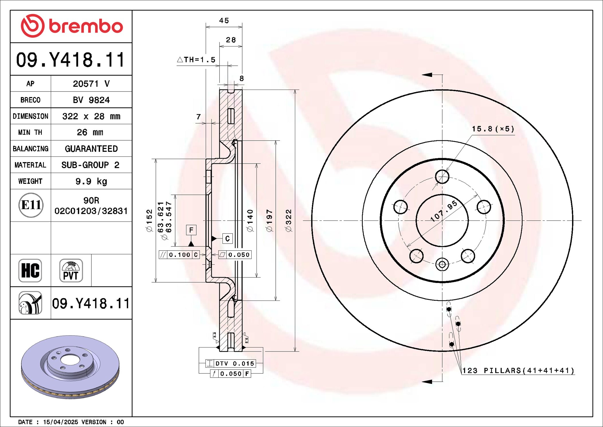Remschijf Brembo 09.Y418.11