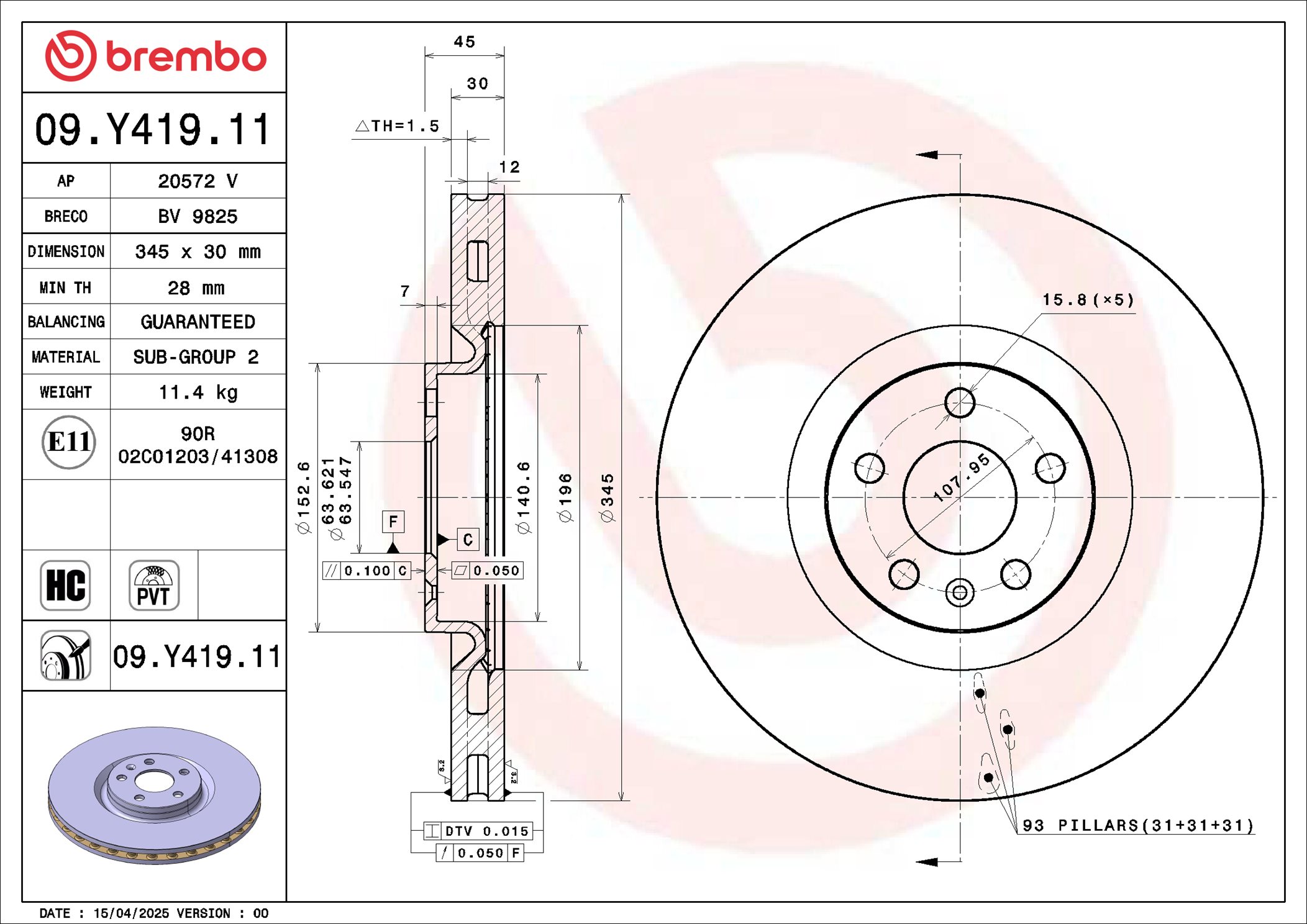 Remschijf Brembo 09.Y419.11