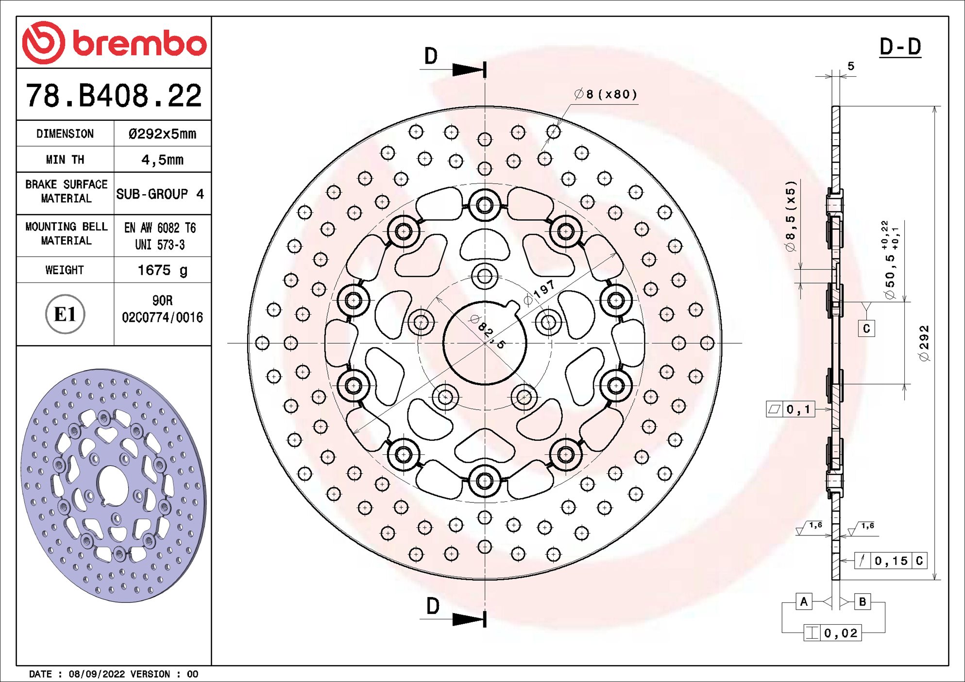 Remschijf Brembo 78B40822