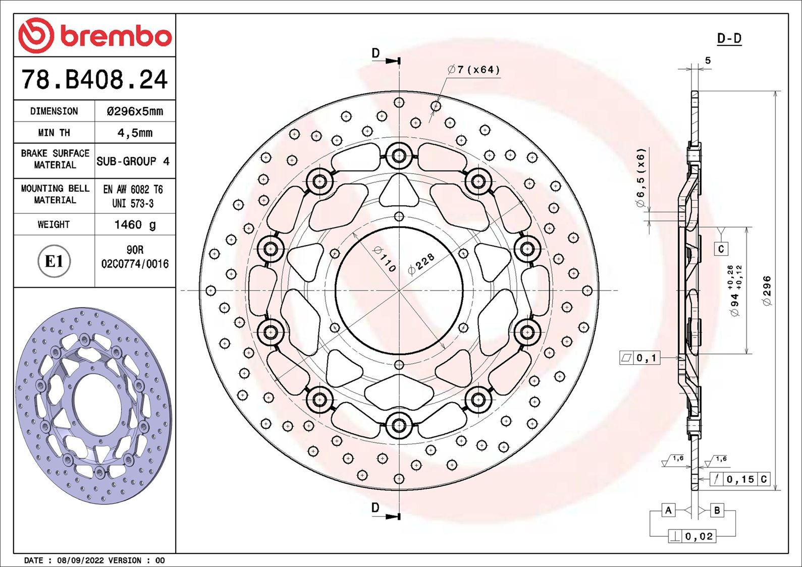 Remschijf Brembo 78B40824