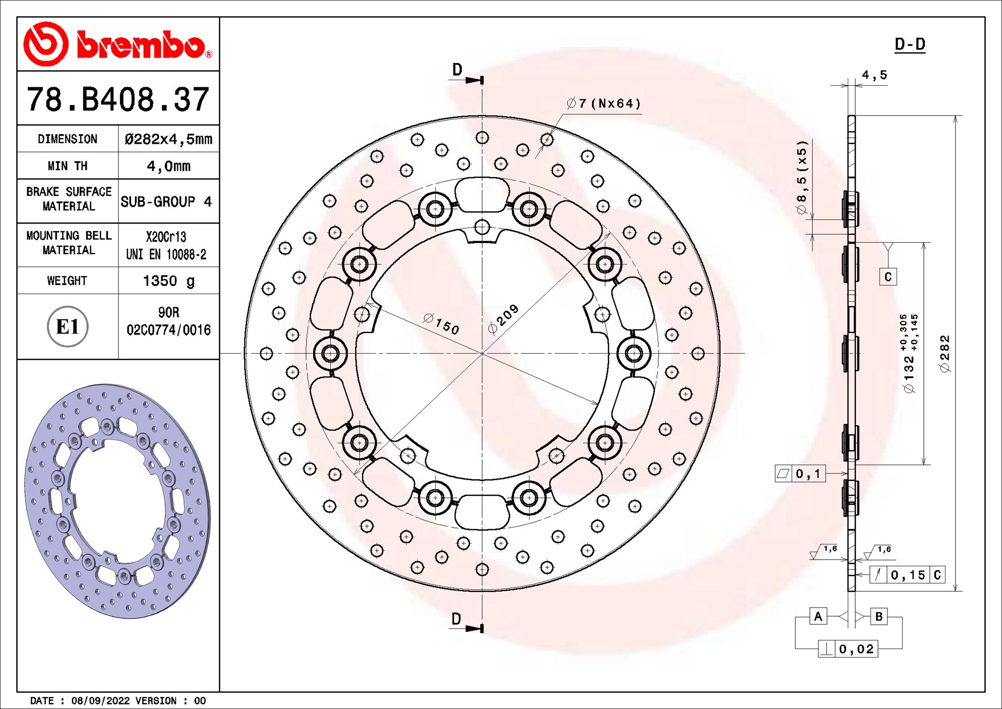 Remschijf Brembo 78B40837