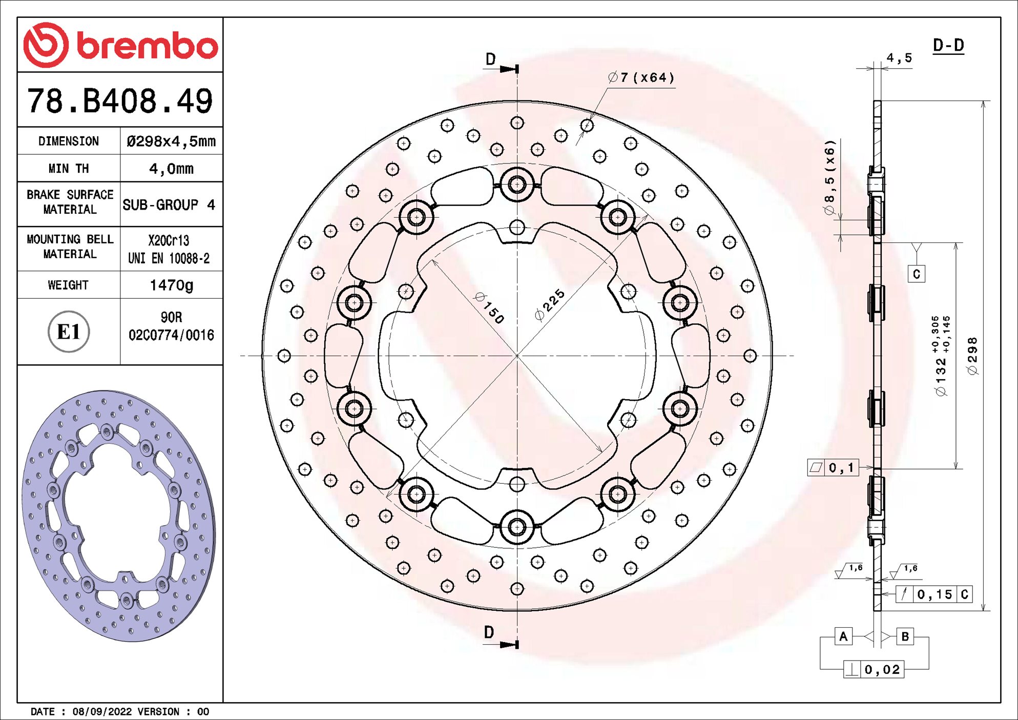 Remschijf Brembo 78B40849
