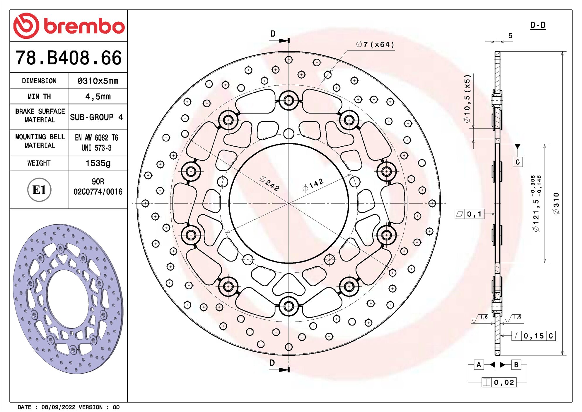 Remschijf Brembo 78B40866