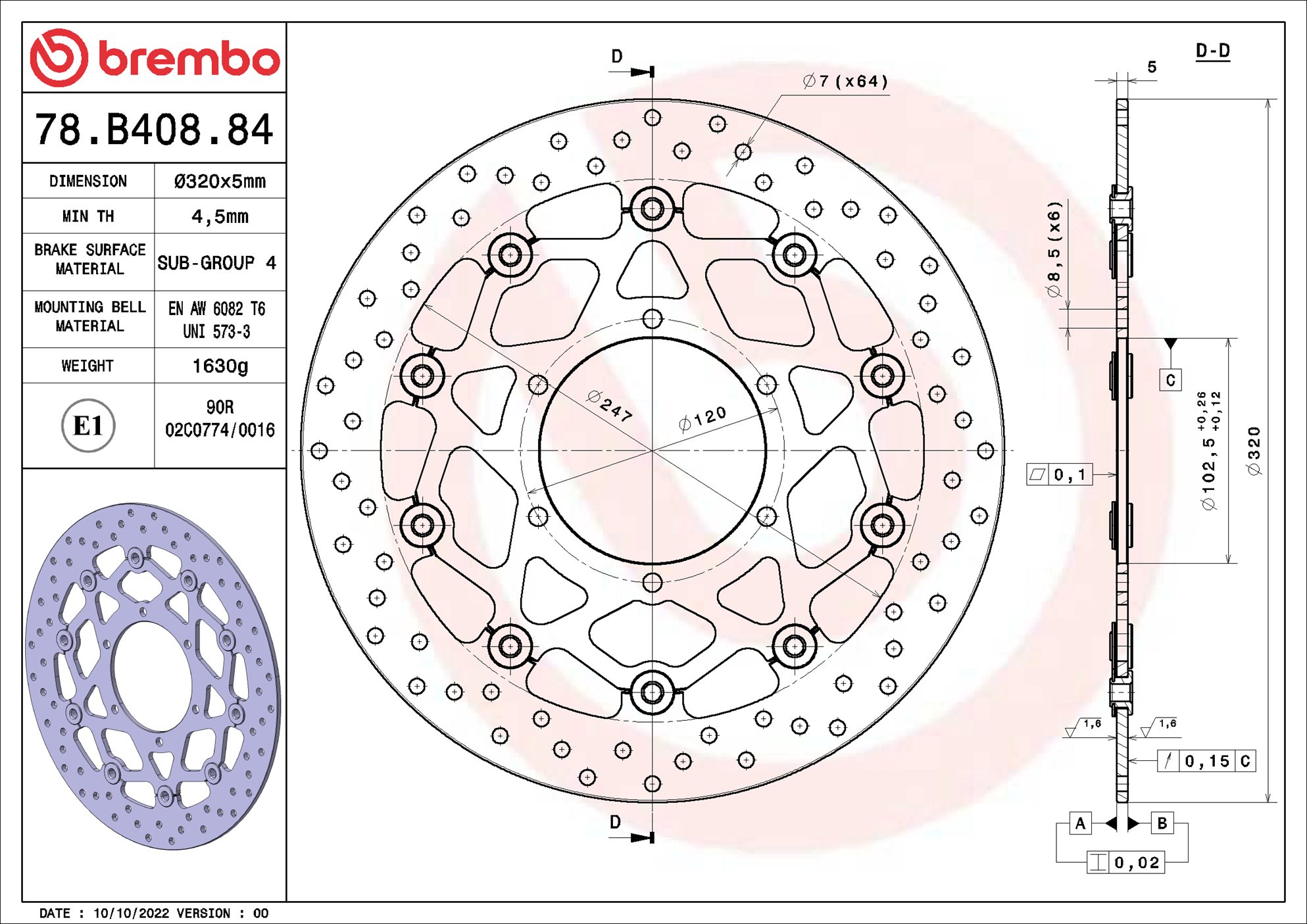 Remschijf Brembo 78B40884