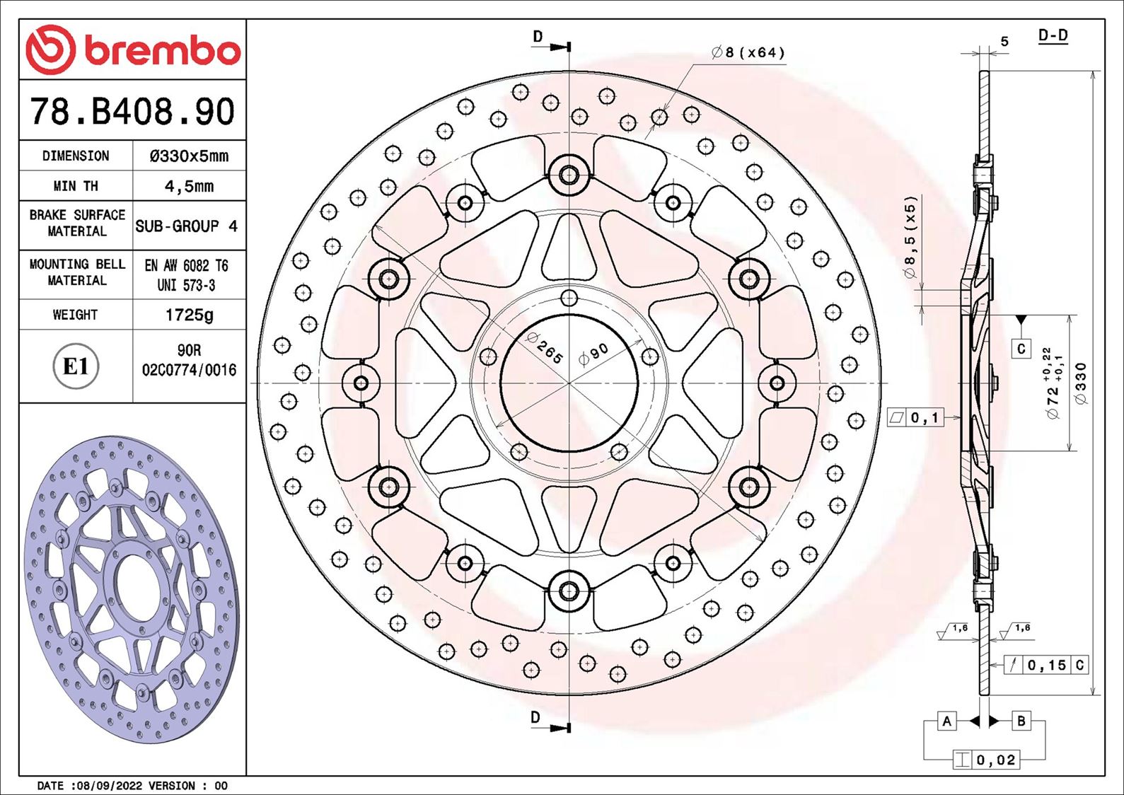 Remschijf Brembo 78B40890
