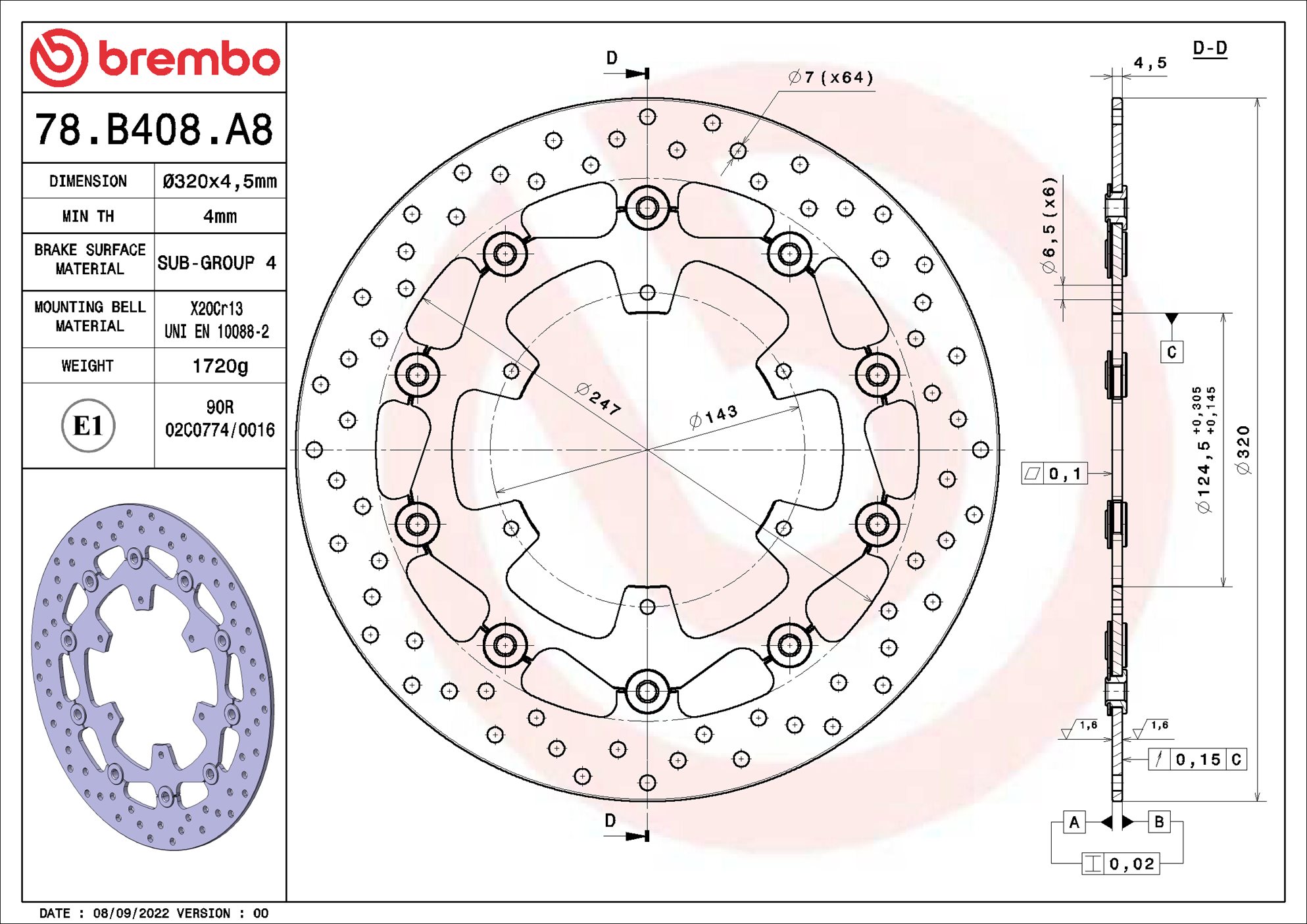 Remschijf Brembo 78B408A8