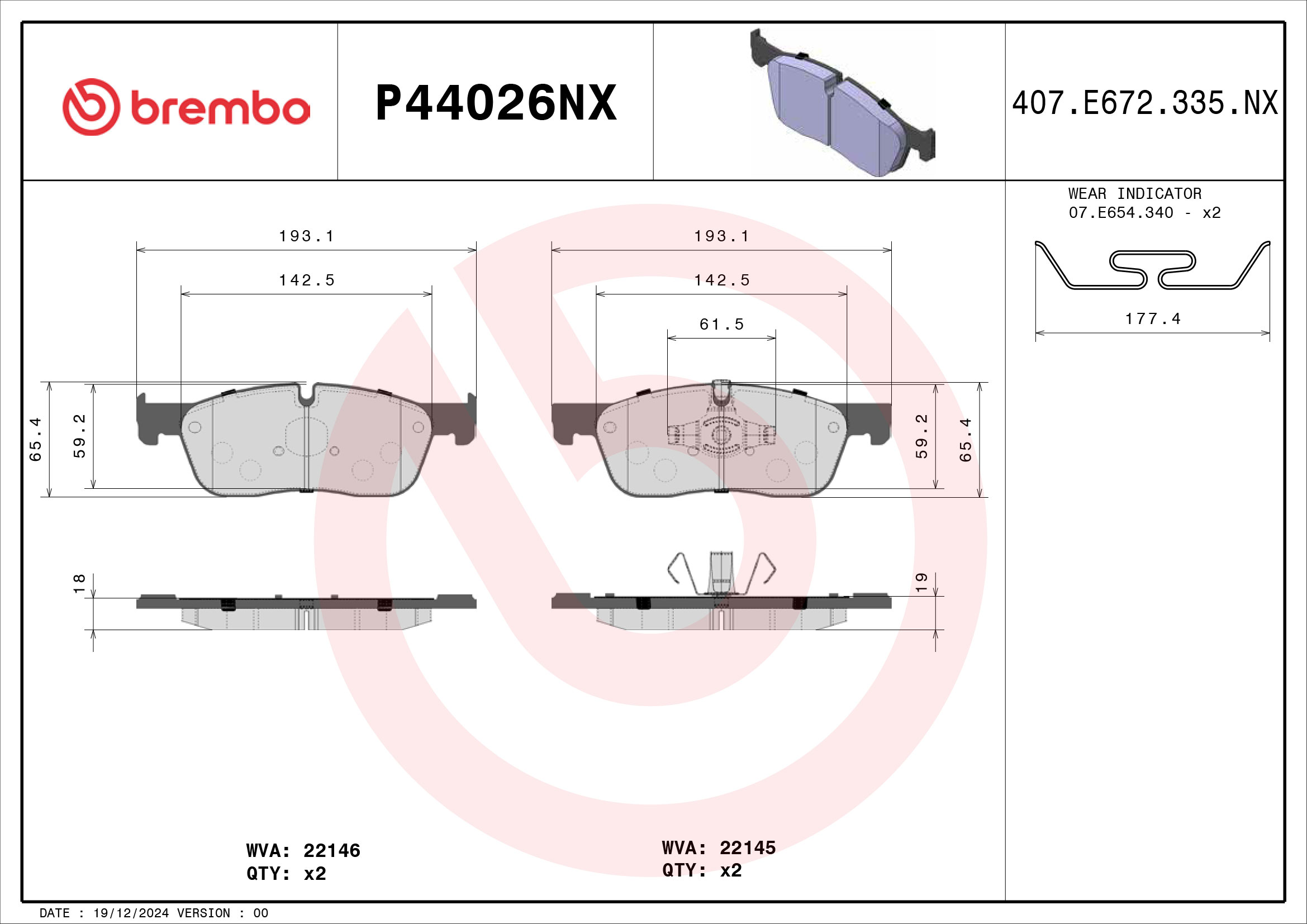 Remblokkenset, schijfrem Brembo P44026NX