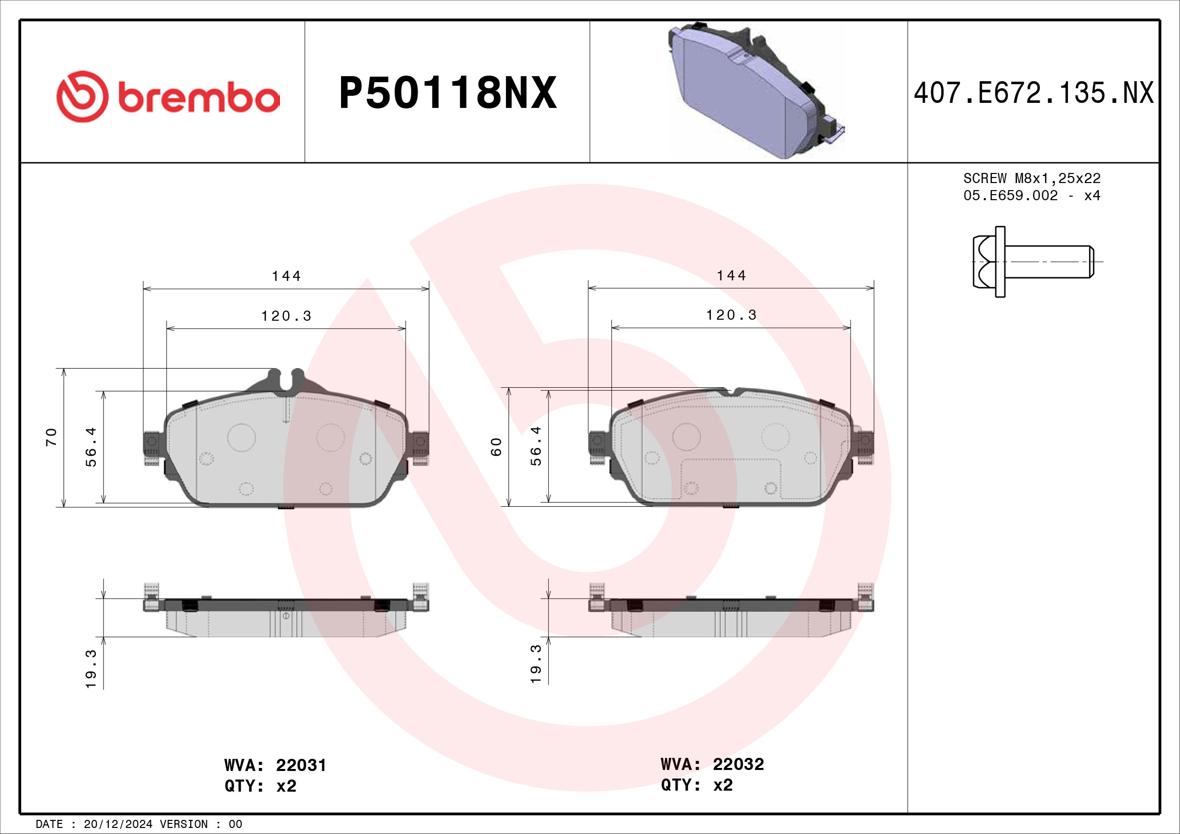 Remblokkenset, schijfrem Brembo P50118NX